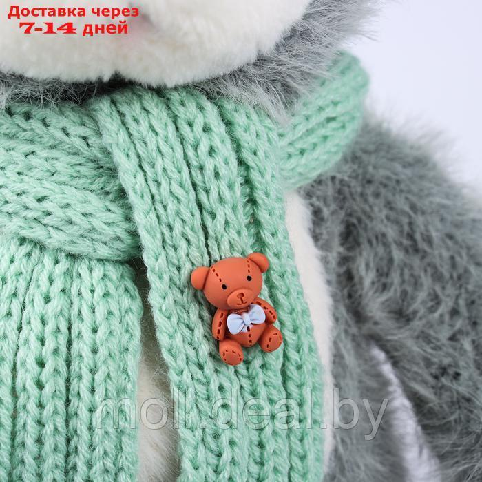 Мягкая игрушка "Little Friend", мишка с зелёным шарфом, цвет светло-серый - фото 4 - id-p222178562