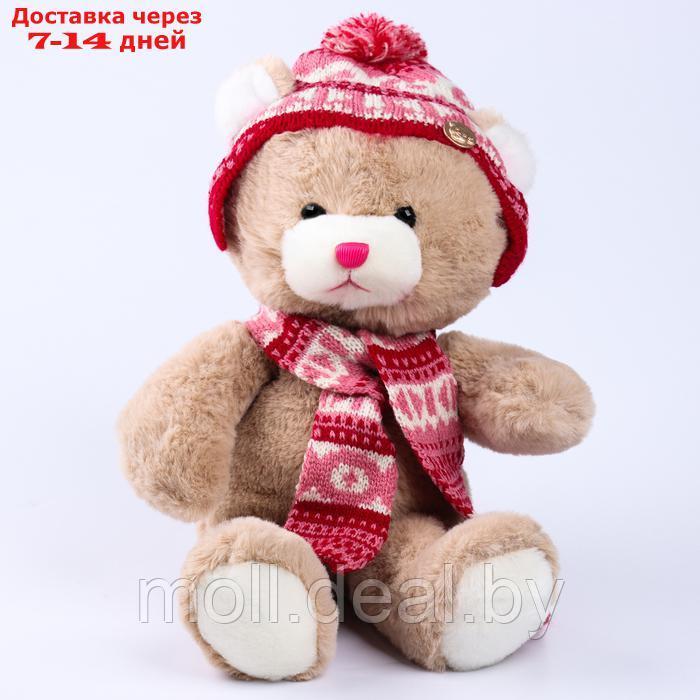 Мягкая игрушка "Little Friend", мишка в шапке и шарфе, цвет розовый - фото 3 - id-p222178580