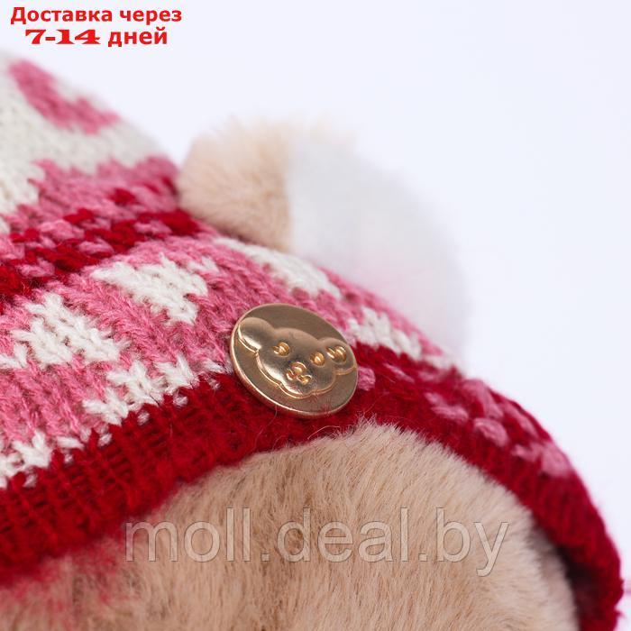 Мягкая игрушка "Little Friend", мишка в шапке и шарфе, цвет розовый - фото 4 - id-p222178580