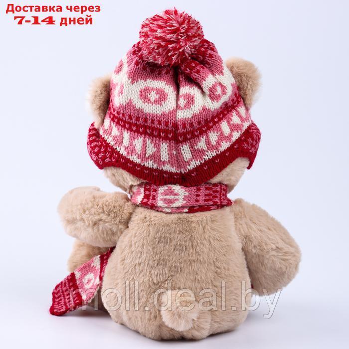 Мягкая игрушка "Little Friend", мишка в шапке и шарфе, цвет розовый - фото 5 - id-p222178580