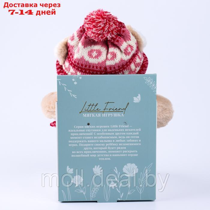 Мягкая игрушка "Little Friend", мишка в шапке и шарфе, цвет розовый - фото 6 - id-p222178580