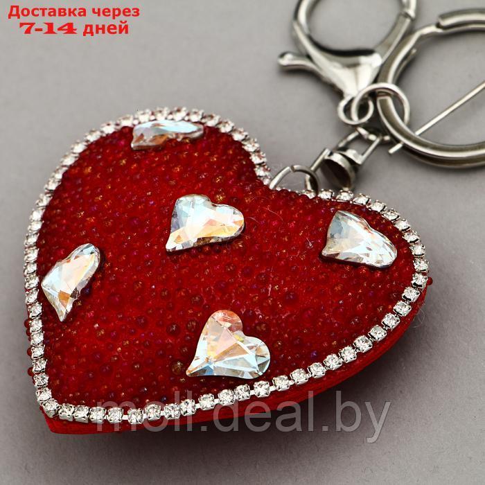 Мягкая игрушка "Объемное сердце" со стразами, на брелоке, 7 см, цвет красный - фото 3 - id-p222178609