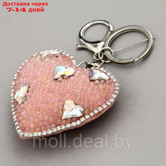 Мягкая игрушка "Объемное сердце" со стразами, на брелоке, 7 см, цвет розовый - фото 2 - id-p222178660