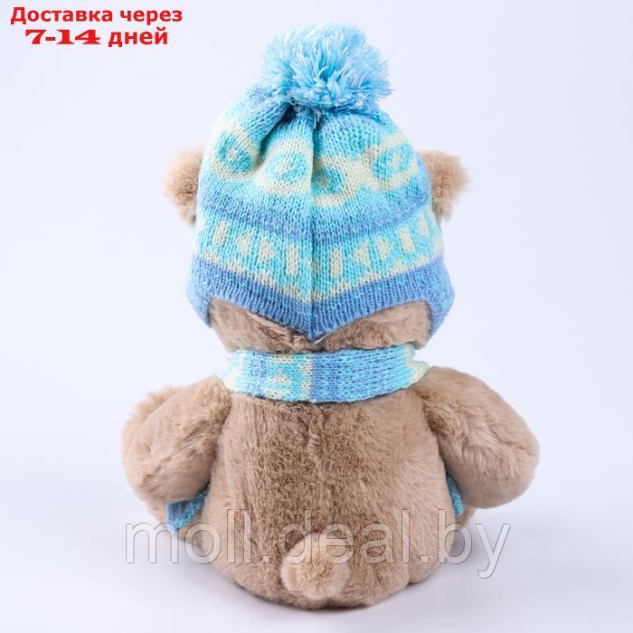 Мягкая игрушка "Little Friend", мишка в шапке и шарфе, цвет голубой - фото 5 - id-p222178664