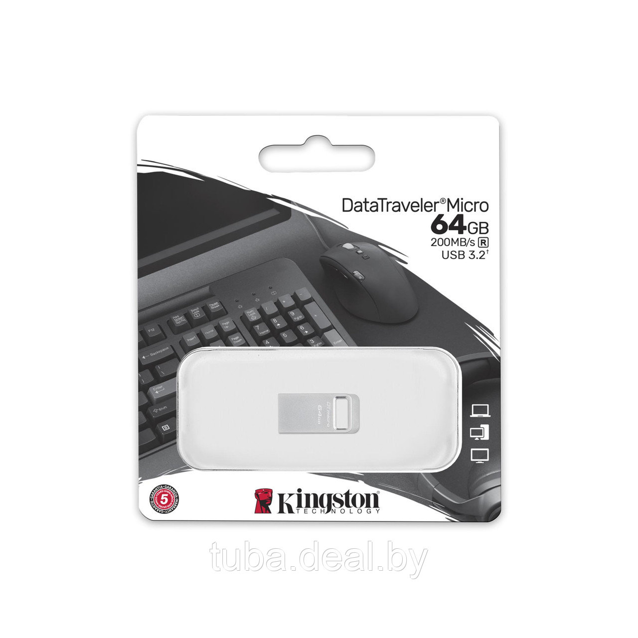 Сверхкомпактный USB - накопитель (флешка) Kingston DataTraveler Micro 64Gb, 200MB/s Metal USB 3.2 Gen 1