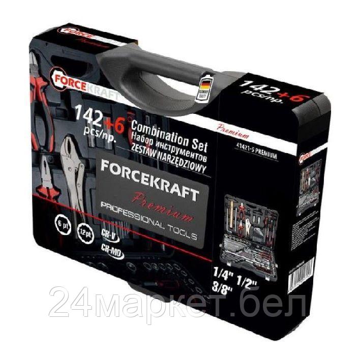 ForceKraft Набор инструментов 142+6пр. 1/4''3/8''1/2''(6-гран.)(4-36мм, 27,30,32,36-12гр.)+(ключи - фото 3 - id-p222231381