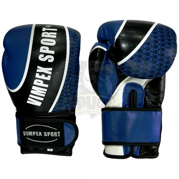 Перчатки боксерские Vimpex Sport 3034 кожа (синий) (арт. 3034) - фото 1 - id-p222232396