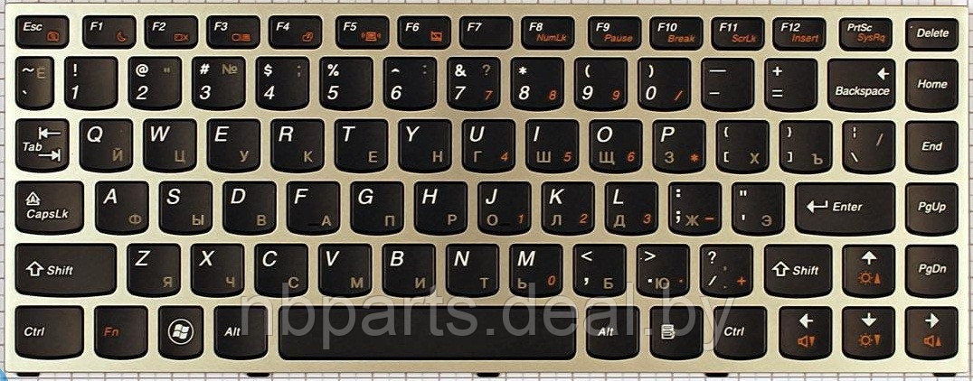 Клавиатура для ноутбука Lenovo IdeaPad U460, чёрная, с серой рамкой, RU - фото 1 - id-p111763355