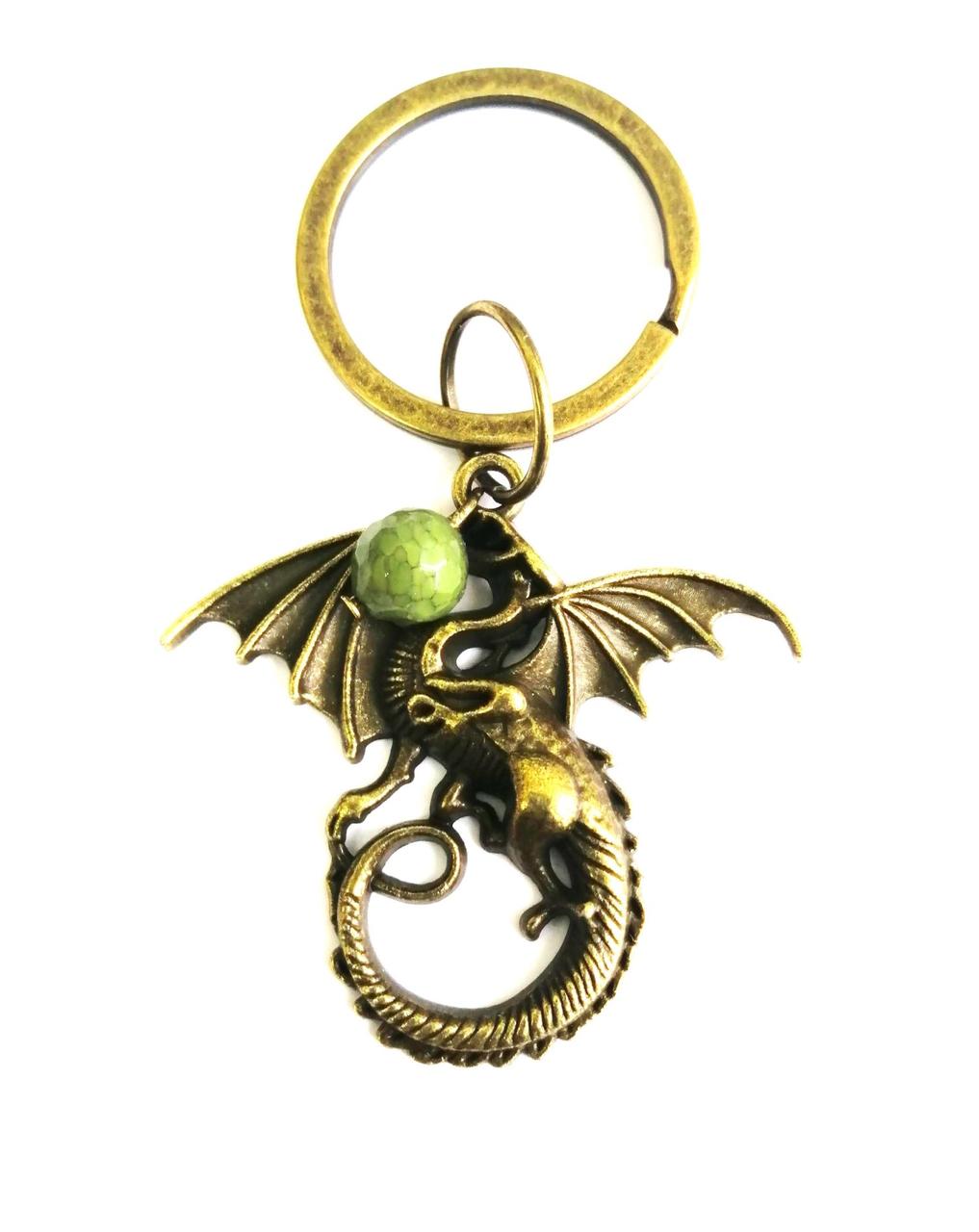 Брелок для ключей "Дракон" с зеленым Агатом - удача, сила и защита
