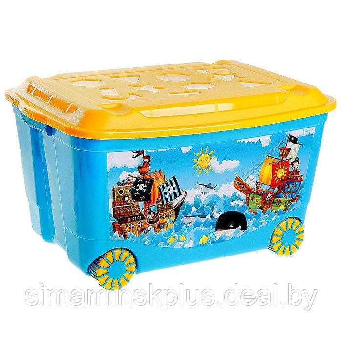 Ящик для игрушек на колёсах с аппликацией, цвет голубой - фото 1 - id-p222293218