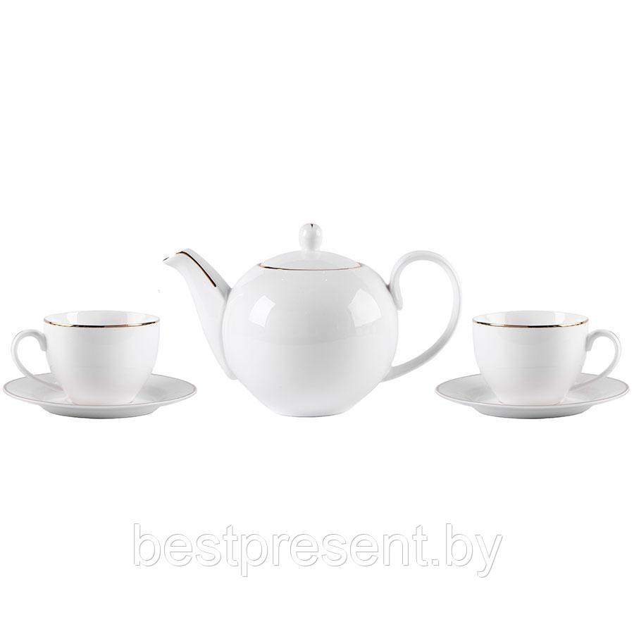 Набор GOLD: две чайных пары и чайник в подарочной упаковке - фото 1 - id-p222305131