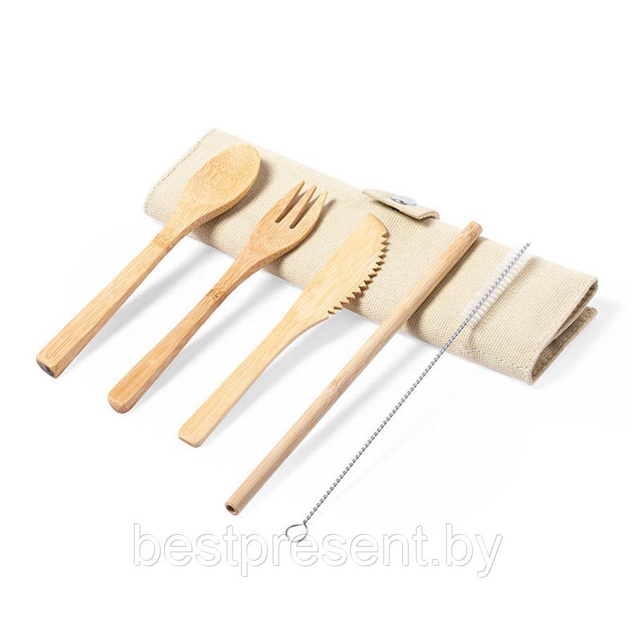 Набор столовых приборов CORPAX в чехле: ложка, вилка, нож, трубочка для питья и ершик для чистки трубочки - фото 1 - id-p222305295