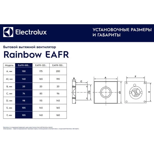 Вентилятор вытяжной Electrolux EAFR-100 steel \ стальной цвет (15 Вт) \ стандарт \ бытовой - фото 9 - id-p222309898