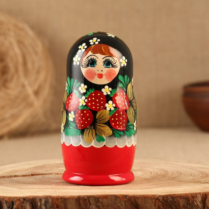 Матрёшка «Земляничка», красное платье, 5 кукольная, 15 см - фото 1 - id-p222311964