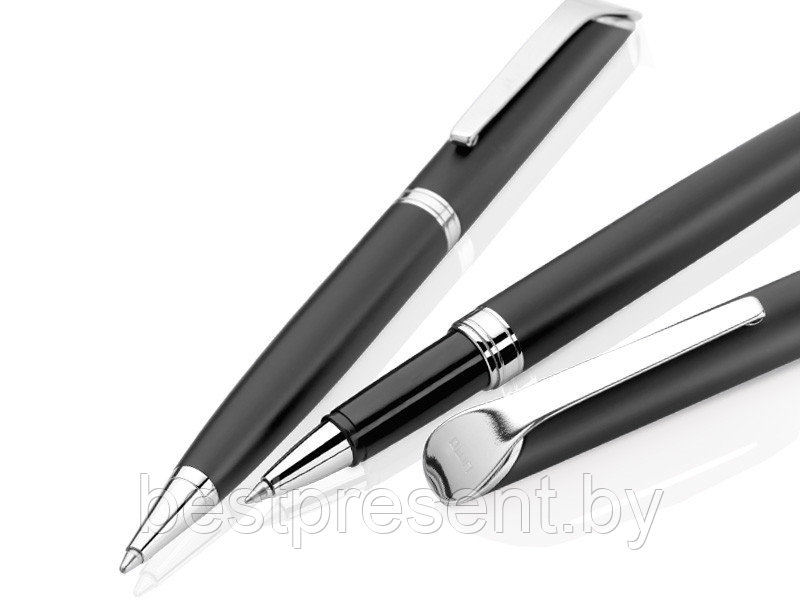 Набор "Shadow" черный/серебристый: ручка шариковая автоматическая и роллер - фото 1 - id-p222312672