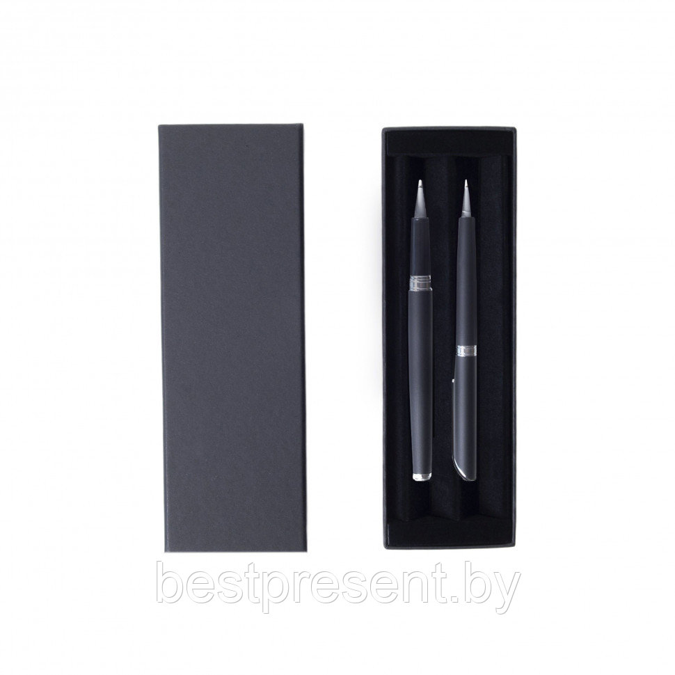 Набор "Shadow" черный/серебристый: ручка шариковая автоматическая и роллер - фото 6 - id-p222312672