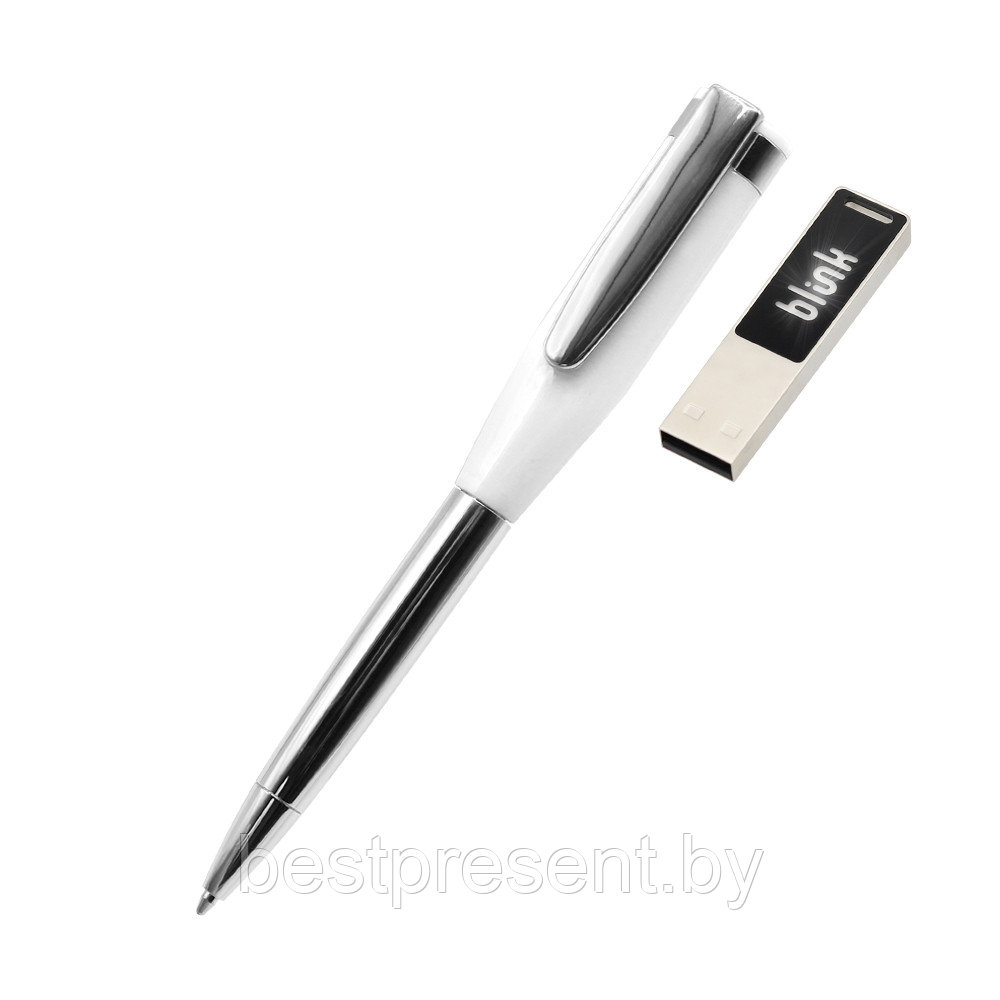 Ручка металлическая Memphys c флешкой, белый - фото 1 - id-p222314043