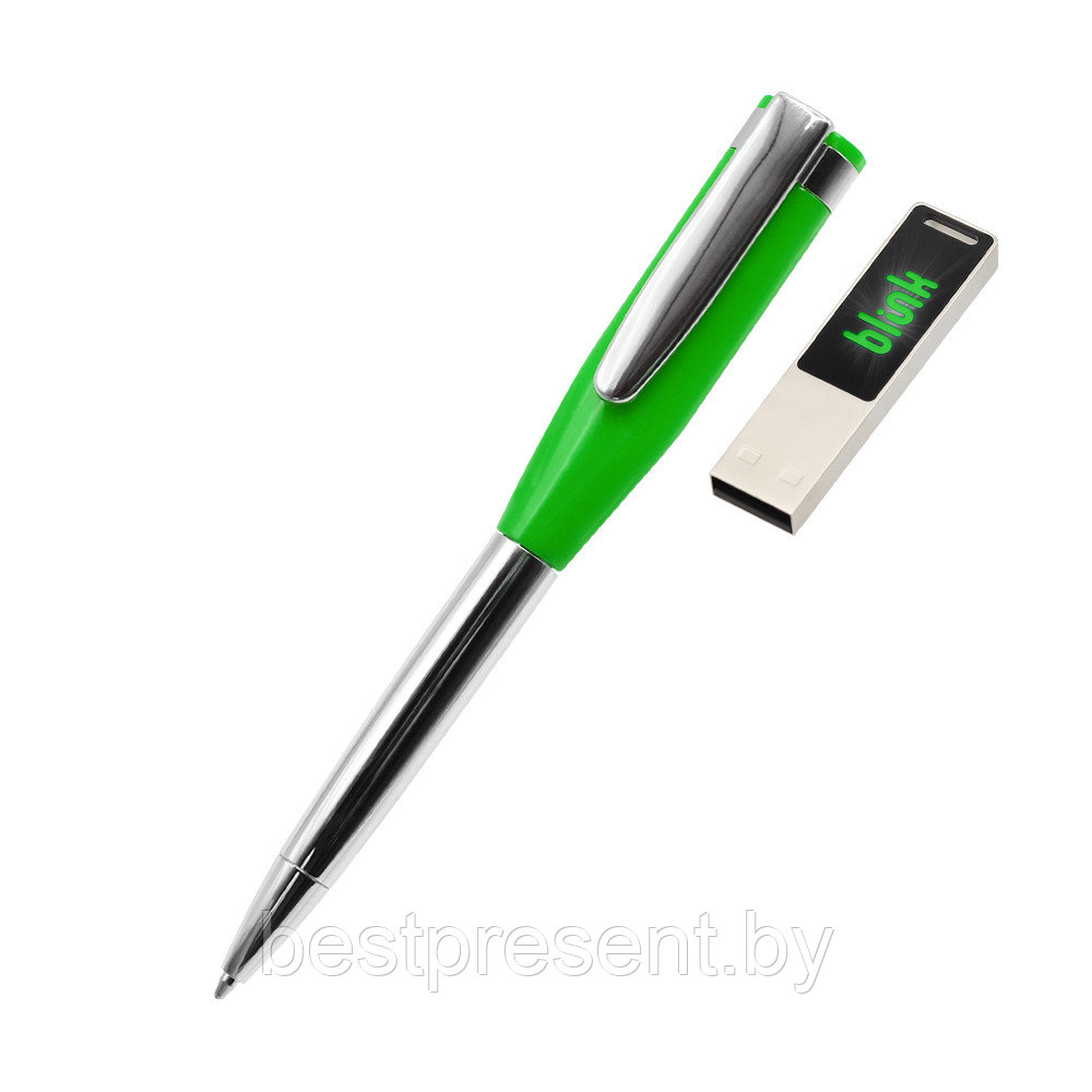 Ручка металлическая Memphys c флешкой, зеленый - фото 1 - id-p222314044