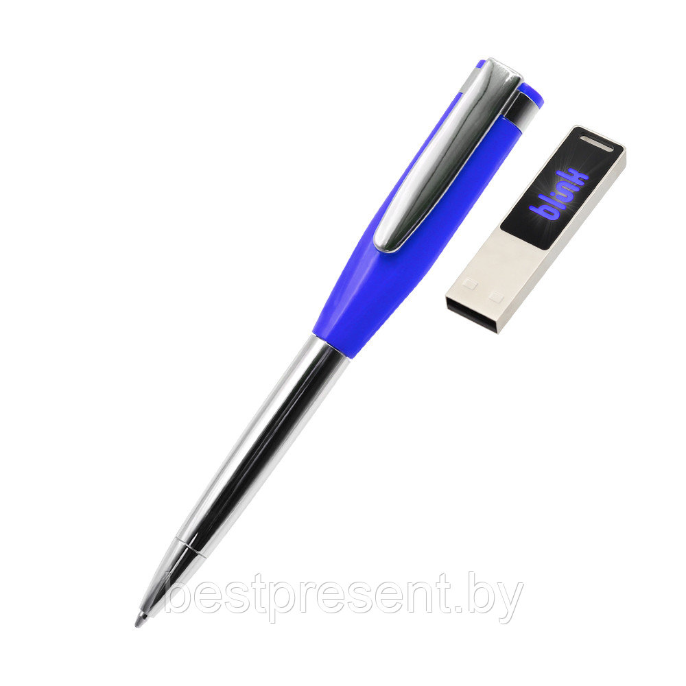 Ручка металлическая Memphys c флешкой, синий - фото 1 - id-p222314046