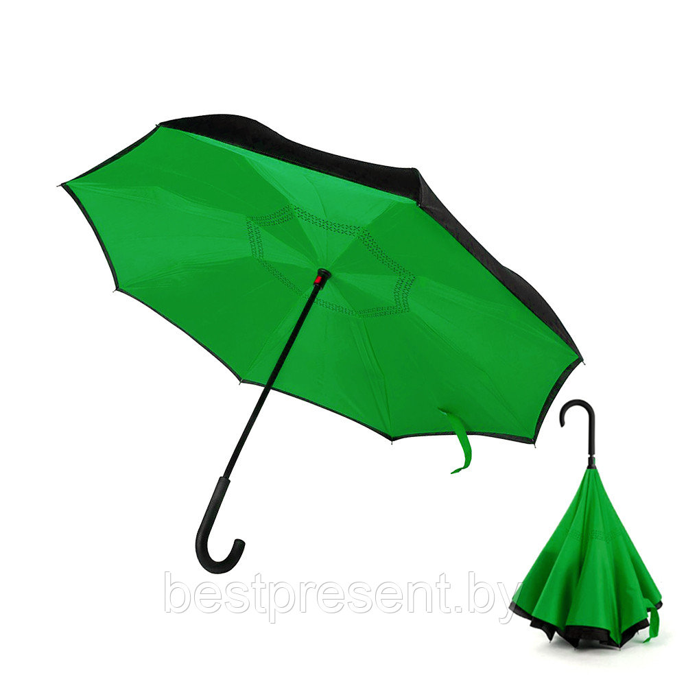 Зонт-трость механический Chaplin, черно-зеленый - фото 1 - id-p222314058