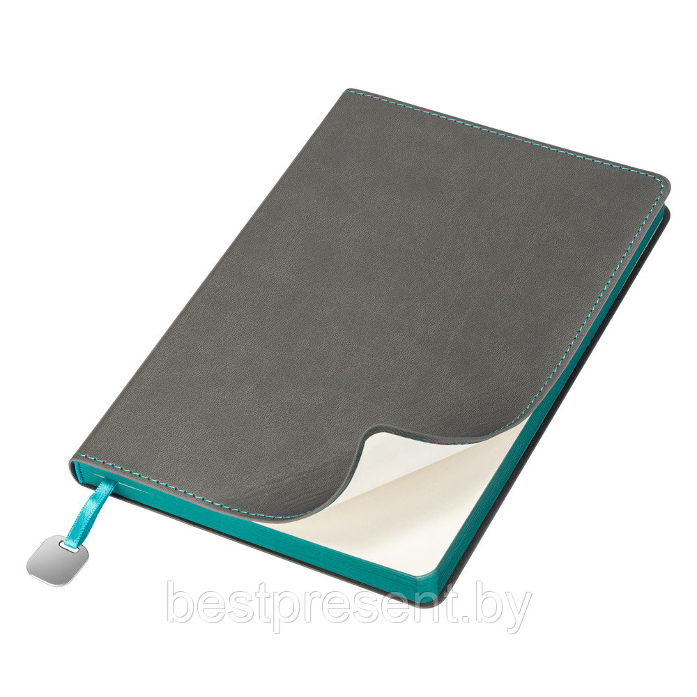 Ежедневник Flexy Latte А5, серый с бирюзовым срезом, недатированный, в гибкой обложке - фото 1 - id-p222324660
