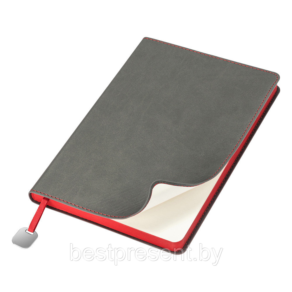 Ежедневник Flexy Latte А5, серый с красным срезом, недатированный, в гибкой обложке - фото 1 - id-p222324662