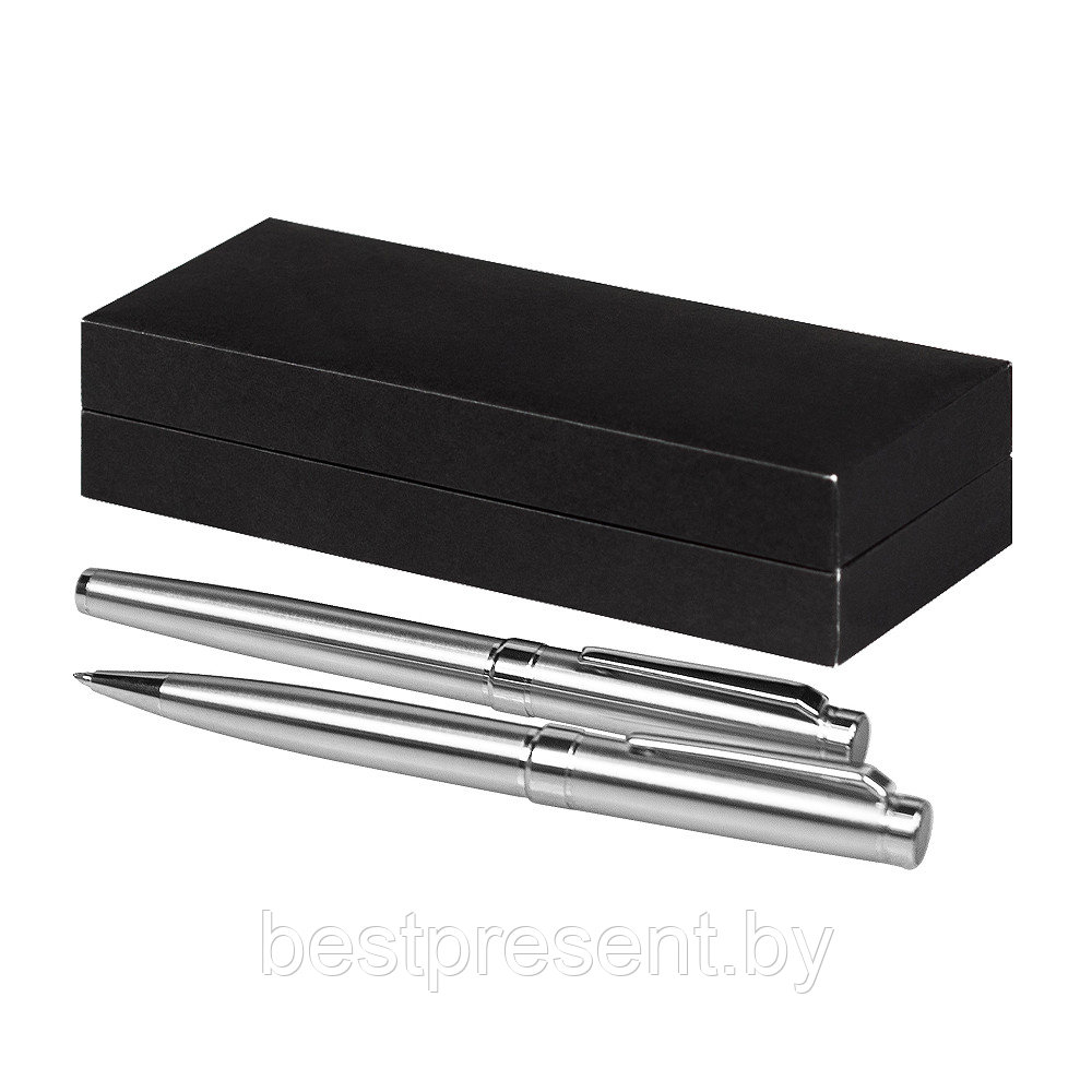 Набор ручек Diplomat Solution, черный (ручка шариковая, роллер) в подарочной коробке Сagliari, серебристый - фото 1 - id-p222325724