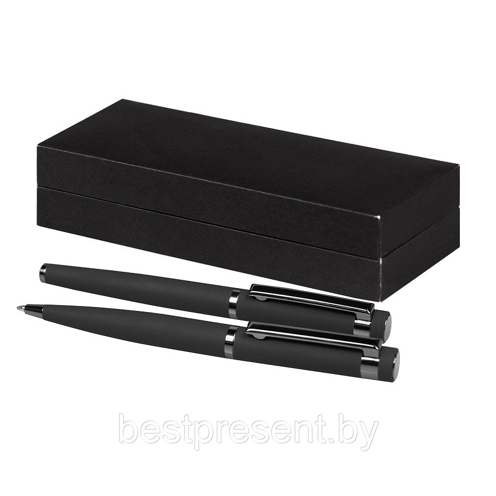 Набор ручек Attashe Solution, черный (ручка шариковая, роллер) в подарочной коробке Cagliari, черный - фото 1 - id-p222325725