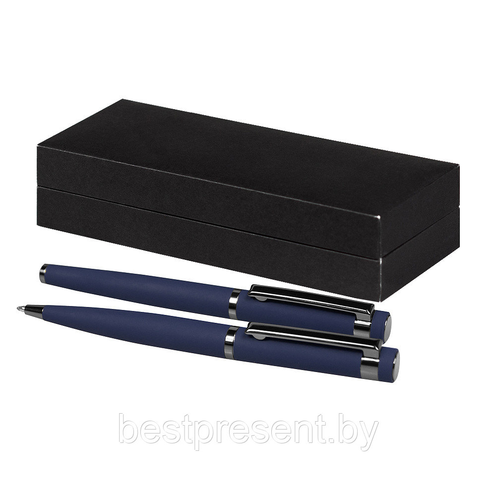 Набор ручек Attashe Solution, черный (ручка шариковая, роллер) в подарочной коробке Cagliari, синий - фото 1 - id-p222325726