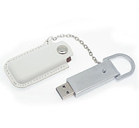 Флеш накопитель USB 2.0 Palermo в кожаном чехле 16GB, металл, белый/серебристый