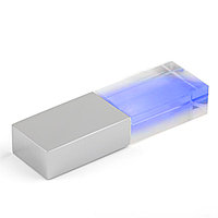 Флеш накопитель USB 2.0 Кристалл, металл/стекло, прозрачный/серебристый, подсветка синим, 32 GB