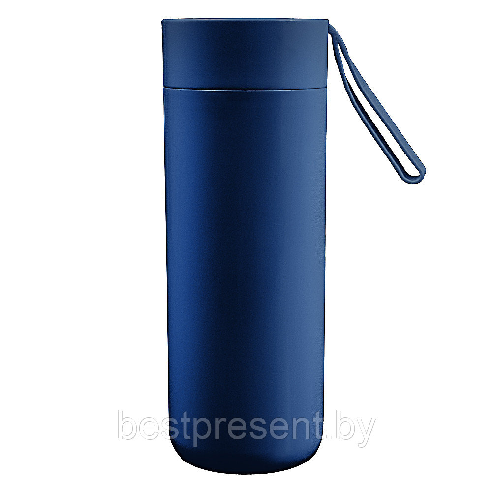 Термокружка "Бастион" 400 мл на присоске, с силиконовым ремешком, пластик/металл, темно-синий - фото 1 - id-p222325009