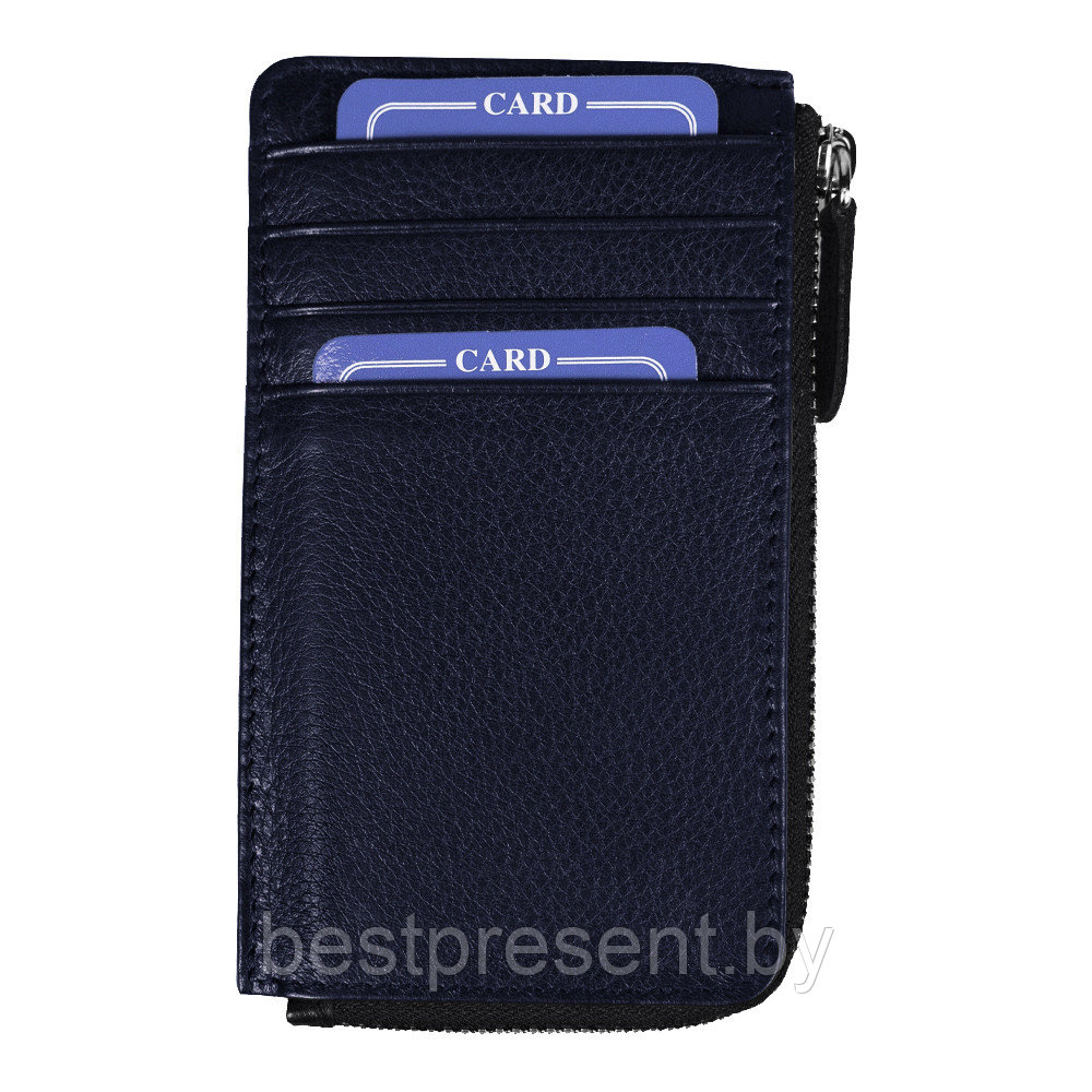 Универсальный футляр для кредитных карт и монет/картхолдер Leather Life из нат. кожи, синий - фото 1 - id-p222325391