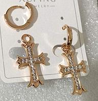 Серьги Xuping 31310 женские стильные Крестики со стразами золотистый бижутерия Ксюпинг