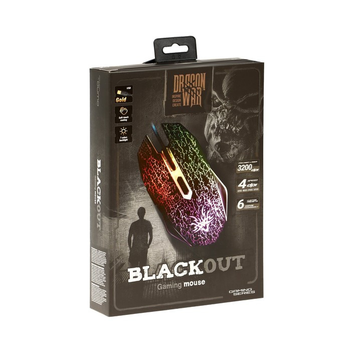 Мышь Qumo BlackOut M03, игровая, проводная, 6 кнопок, подсветка, 3200 dpi, USB, чёрная - фото 8 - id-p222333683
