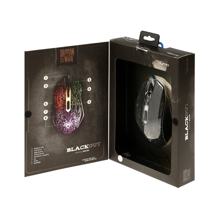 Мышь Qumo BlackOut M03, игровая, проводная, 6 кнопок, подсветка, 3200 dpi, USB, чёрная - фото 9 - id-p222333683