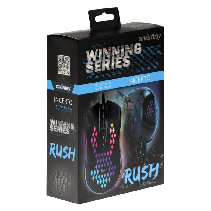 Мышь Smartbuy RUSH Incerto, игровая, проводная, подсветка, 3200 dpi, 7 кнопок, USB, чёрная - фото 6 - id-p222333685
