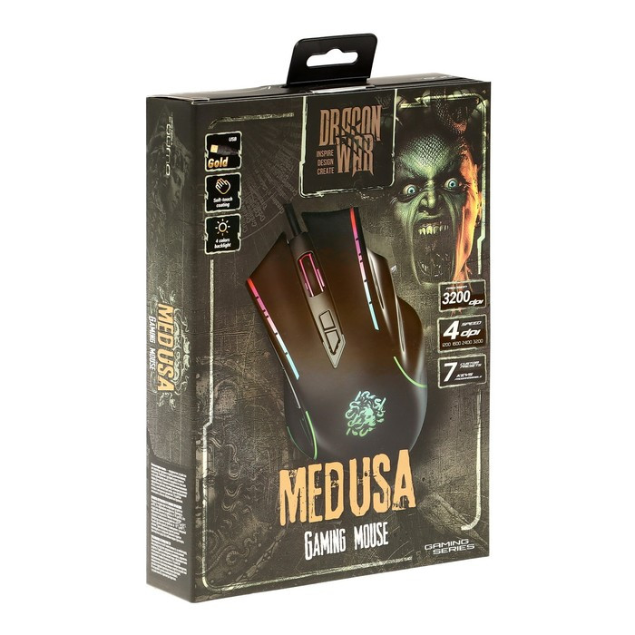 Мышь Qumo Medusa M81, игровая, проводная, 7 кнопок, подсветка, 3200 dpi, USB, чёрная - фото 7 - id-p222333689