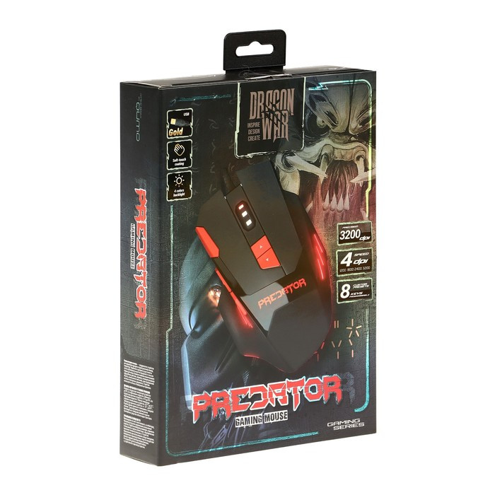 Мышь Qumo Predator M80, игровая, проводная, 8 кнопок, подсветка, 3200 dpi, USB, чёрная - фото 8 - id-p222333690
