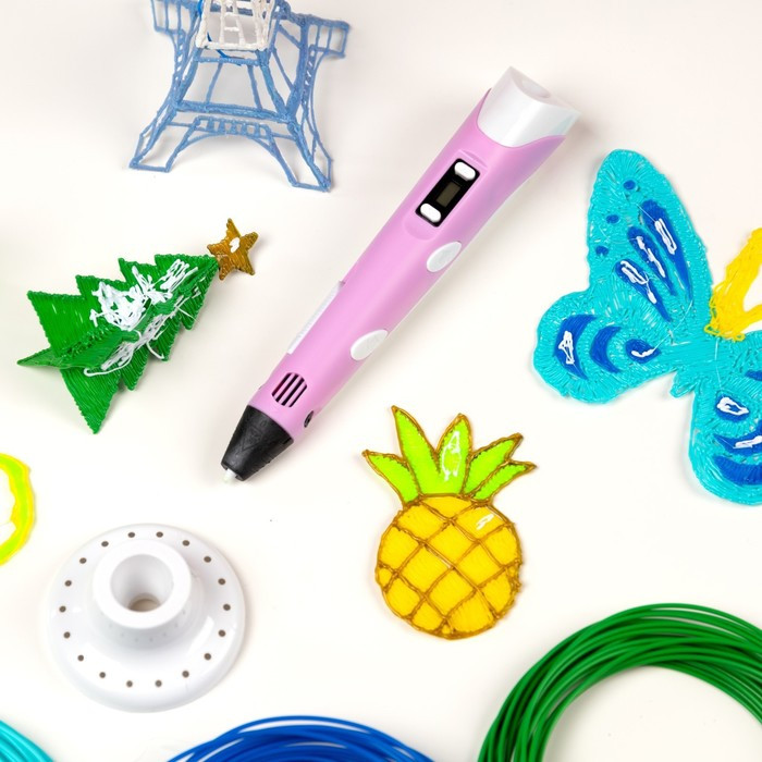 3D ручка Luazon, дисплей, работа с пластиком ABS и PLA, пластик в комплекте, розовая - фото 3 - id-p222333741