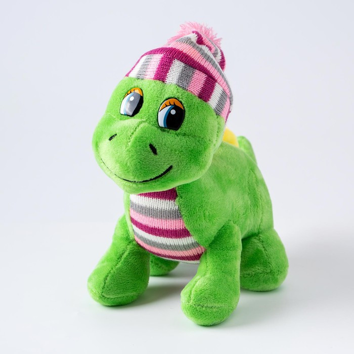 Мягкая игрушка «Дракоша», в полосатой шапке, 21 см, цвет зелёный - фото 1 - id-p222335056