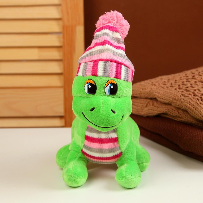 Мягкая игрушка «Дракоша», в полосатой шапке, 21 см, цвет зелёный - фото 2 - id-p222335056