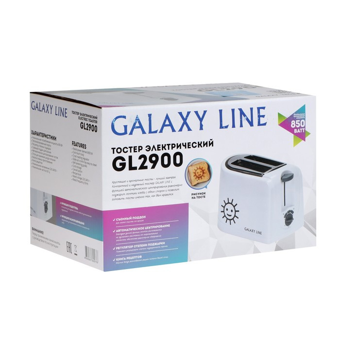 Тостер Galaxy 2900, 850 Вт, 5 режимов прожарки, 2 тоста, белый - фото 5 - id-p222335706
