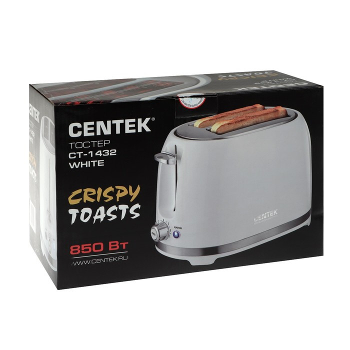 Тостер Centek СТ-1432 WHITE, 850 Вт, 7 режимов прожарки, 2 тоста, стоп, белый - фото 6 - id-p222335726