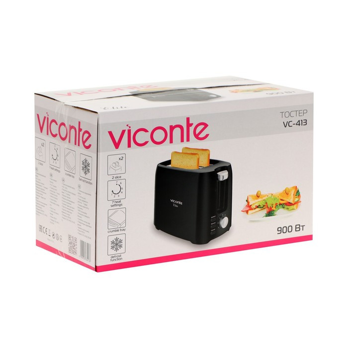 Тостер Viconte VC-413, 900 Вт, 900 Вт, 7 режимов прожарки, 2 тоста, чёрный - фото 6 - id-p222335728