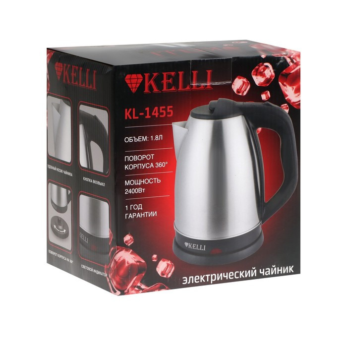 Чайник электрический KELLI KL -1455, металл, 1.8 л, 2400 Вт, чёрный - фото 8 - id-p222335370