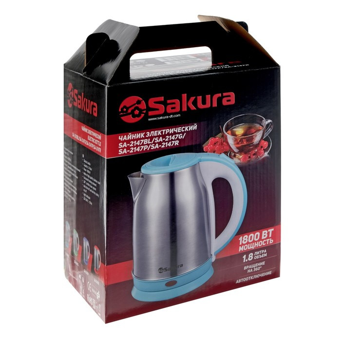 Чайник электрический Sakura SA-2147G, металл, 1.8 л, 1800 Вт, зеленый - фото 8 - id-p222335373