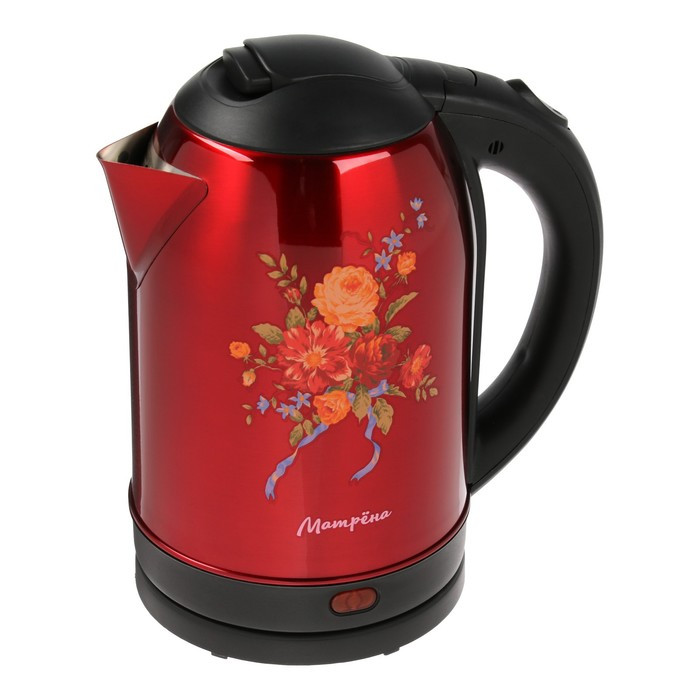 Чайник электрический "Матрёна" MA-005, металл, 2 л, 1500 Вт, красный с рисунком "Хохлома" - фото 1 - id-p222335413