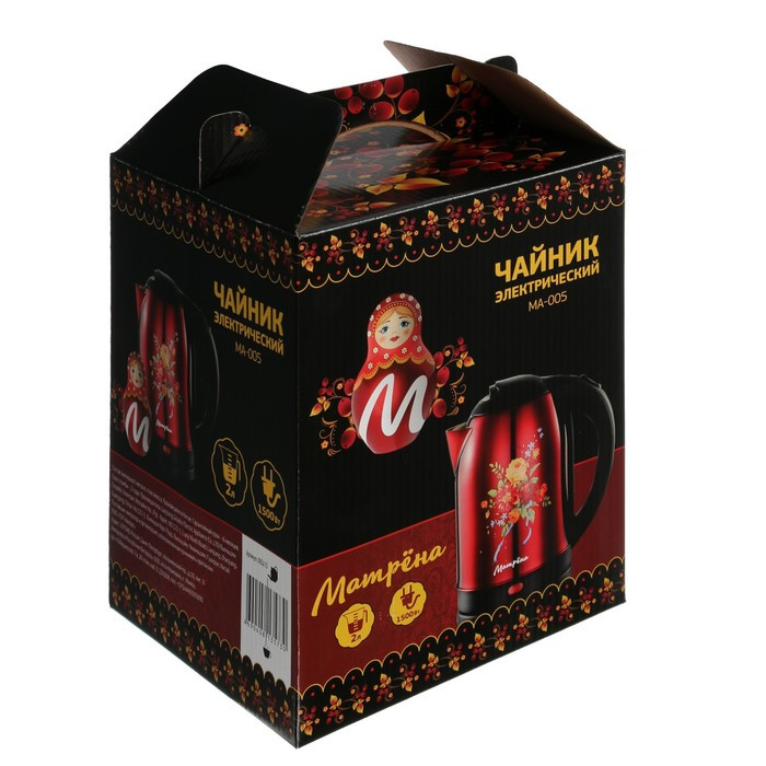 Чайник электрический "Матрёна" MA-005, металл, 2 л, 1500 Вт, красный с рисунком "Хохлома" - фото 9 - id-p222335413