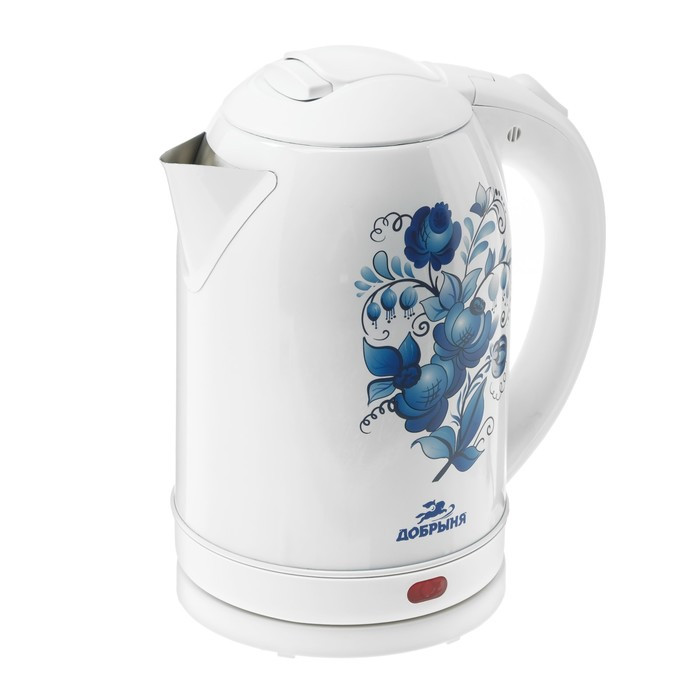 Чайник электрический "Добрыня" DO-1214, металл, 2 л, 2000 Вт, белый с синими цветами - фото 1 - id-p222335414